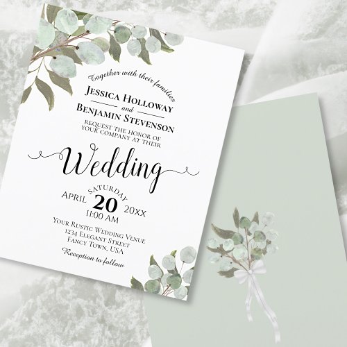 Rustic Eucalyptus BUDGET Wedding Invitation