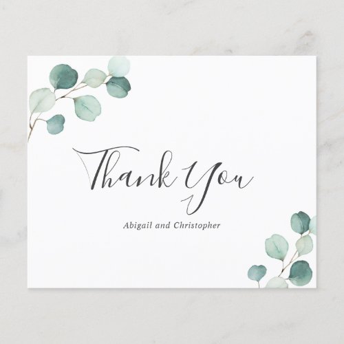 Rustic Eucalyptus Budget Wedding Thank You Card