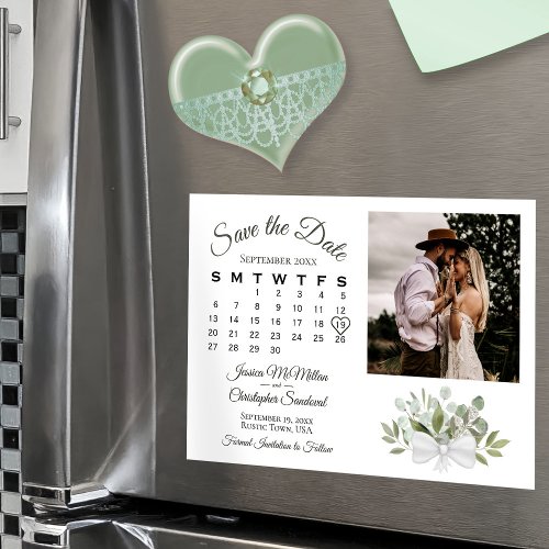 Rustic Eucalyptus Calendar  Photo Save the Date Magnetic Invitation