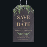 Rustic Eucalyptus Chalkboard Save The Date  Gift T Gift Tags<br><div class="desc">Save The Date! Announce your wedding to friends and family with these budget rustic chalkboard and eucalyptus save the date gift tags. Personalize these rustic wedding save the date gift tags with names, wedding date, location. These unique greenery wedding save the cards will make a lasting impression, your guests will...</div>