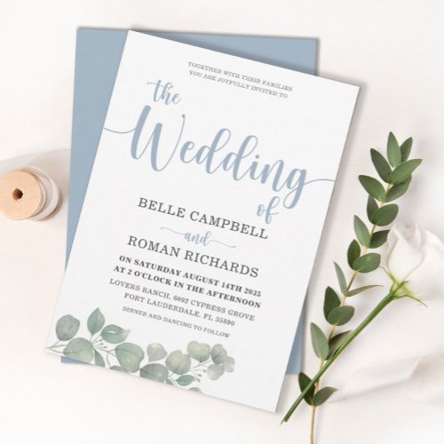 Rustic Eucalyptus Dusty Blue Wedding Invitation