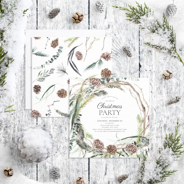 Rustic Eucalyptus Dusty Wreath Christmas Party Invitation (Creator Uploaded)
