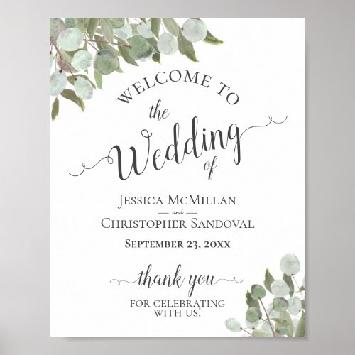 Rustic Eucalyptus Elegant Wedding Welcome Sign