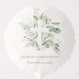 Rustic Eucalyptus Fern Foliage Cross Christening Balloon