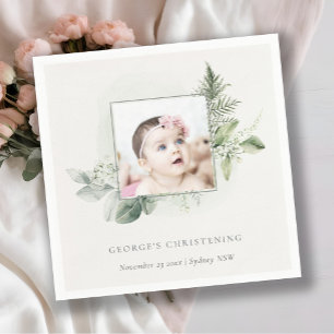 Rustic Eucalyptus Fern Foliage Cross Christening Napkins