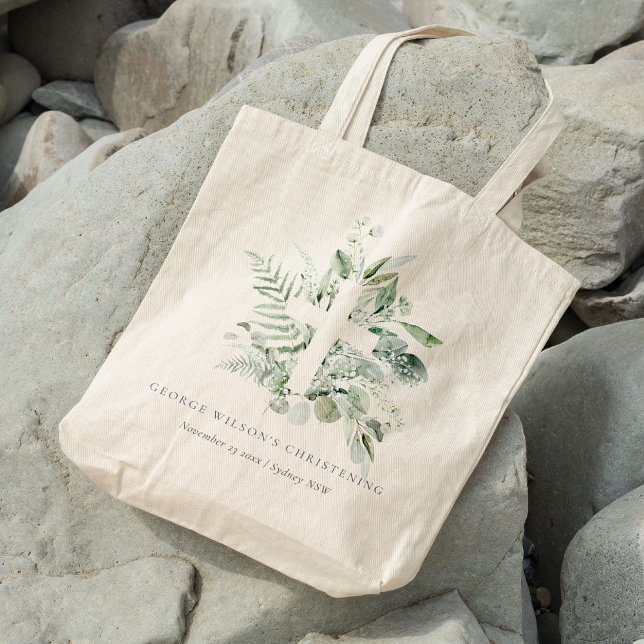 Rustic Eucalyptus Fern Foliage Cross Christening Tote Bag (Creator Uploaded)
