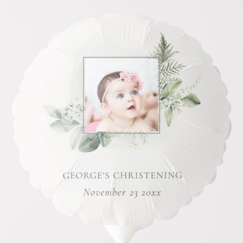 Rustic Eucalyptus Fern Foliage Photo Christening Balloon