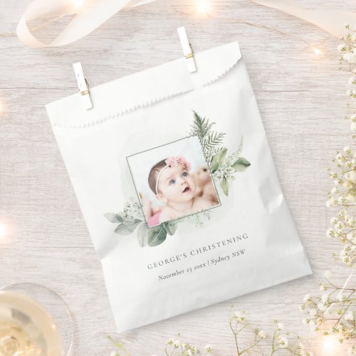 Rustic Eucalyptus Fern Foliage Photo Christening Favor Bag