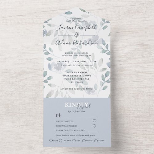 Rustic Eucalyptus Floral Dusty Blue Wedding   All  All In One Invitation