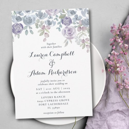 Rustic Eucalyptus  Floral Purple Wedding Invite