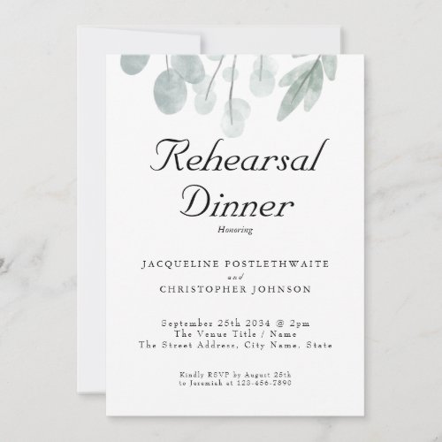 Rustic Eucalyptus Floral Wedding Rehearsal Dinner Invitation