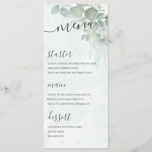 Rustic Eucalyptus Foliage Green Wedding Menu