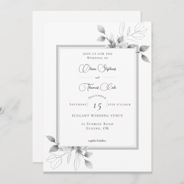 Rustic Eucalyptus Frame Calligraphy Winter Wedding Invitation (Front/Back)
