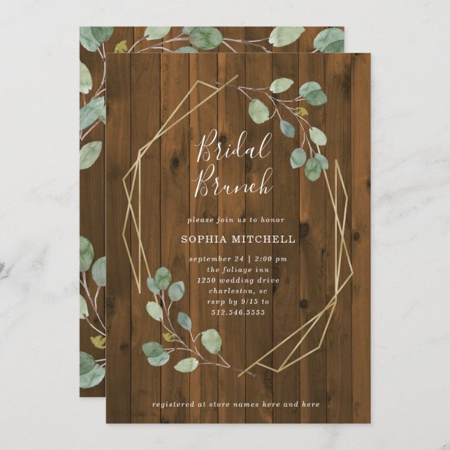 Rustic Eucalyptus | Geometric Bridal Brunch Invitation (Front/Back)