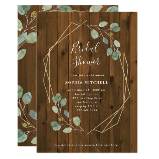 Rustic Eucalyptus Geometric Bridal Shower Invitation