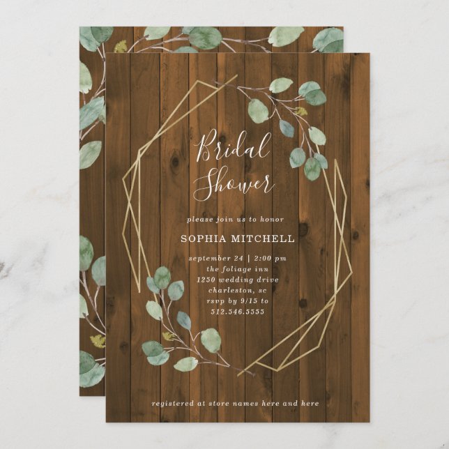 Rustic Eucalyptus | Geometric Bridal Shower Invitation (Front/Back)