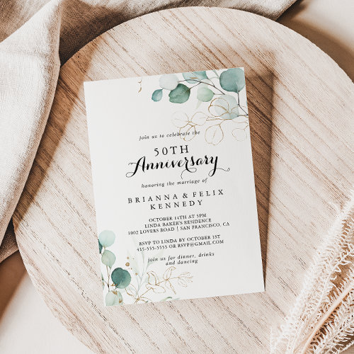Rustic Eucalyptus Gold 50th Wedding Anniversary