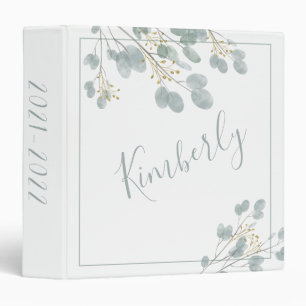 Rustic Eucalyptus Gold Accent with Name 3 Ring Binder