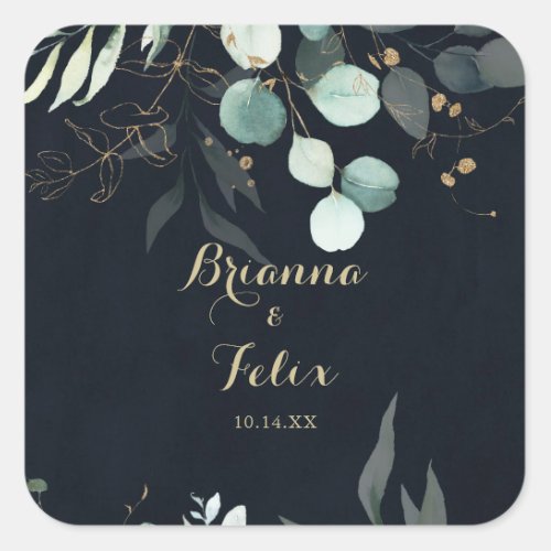 Rustic Eucalyptus Gold Blue Wedding Envelope Seals