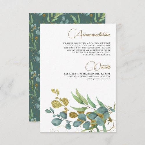 Rustic Eucalyptus Gold Branch Wedding Details Enclosure Card