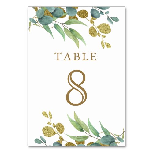 Rustic Eucalyptus Gold Branch Wedding Table Number