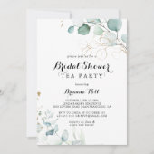 Rustic Eucalyptus Gold Bridal Shower Tea Party Invitation (Front)