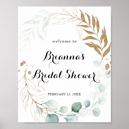 Rustic Eucalyptus Gold Bridal Shower Welcome Poster