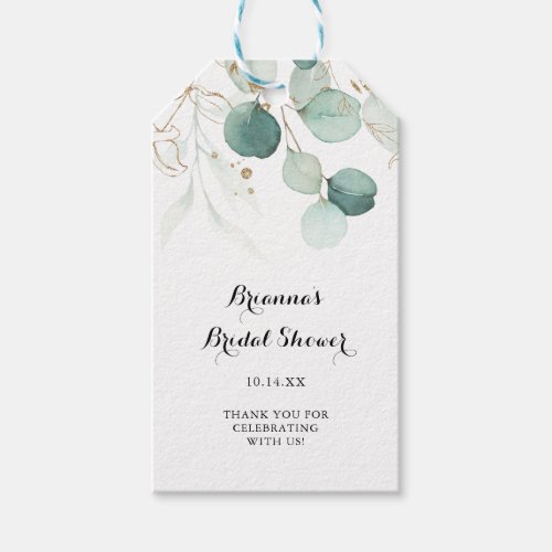 Rustic Eucalyptus Gold Calligraphy Bridal Shower Gift Tags