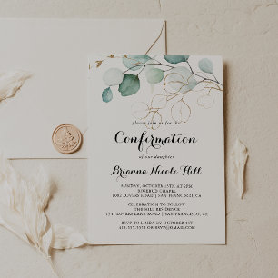 Rustic Eucalyptus Gold Calligraphy Confirmation Invitation