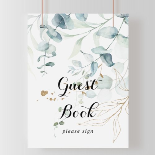 Rustic Eucalyptus Gold Calligraphy Guest Book Sign