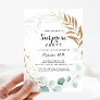 Rustic Eucalyptus Gold Calligraphy Surprise Party Invitation