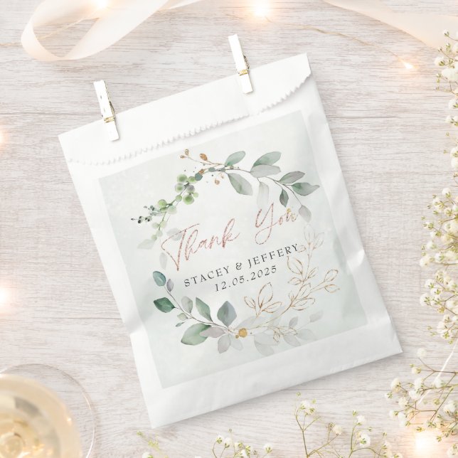 Rustic Eucalyptus Gold Calligraphy Wedding  Favor Bag (Clipped)