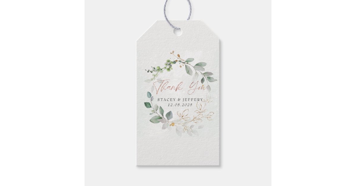 Rustic Eucalyptus Gold Calligraphy Wedding Gift Tags | Zazzle