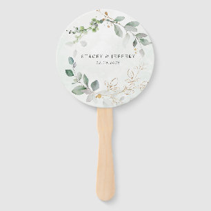 Rustic Eucalyptus Gold Calligraphy Wedding  Hand F Fan