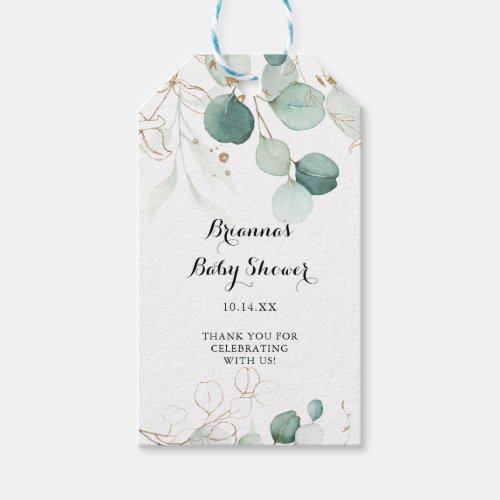 Rustic Eucalyptus Gold Floral Baby Shower Gift Tags