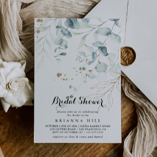 Rustic Eucalyptus Gold Floral Bridal Shower Invitation