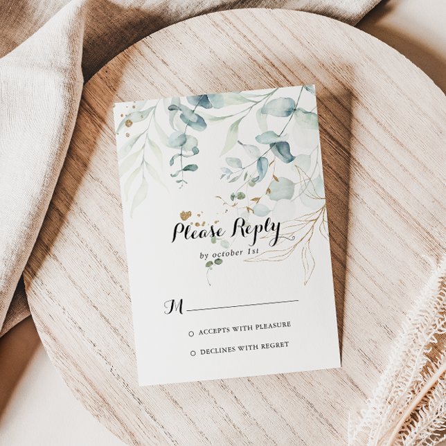 Rustic Eucalyptus Gold Floral Calligraphy RSVP (Creator Uploaded)