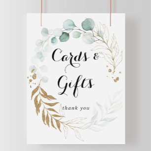 Rustic Eucalyptus Gold Floral Cards and Gifts Sign
