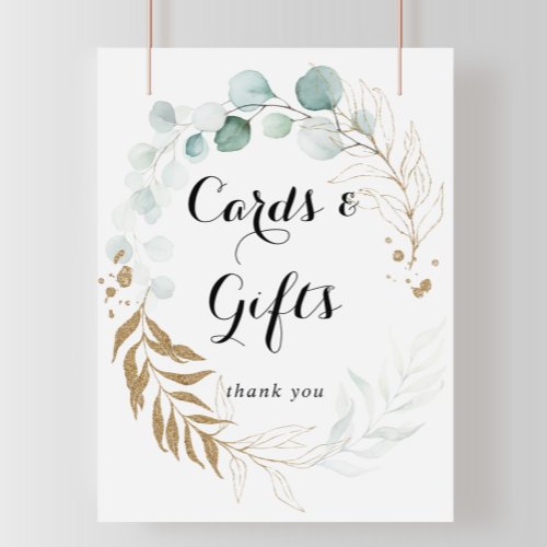 Rustic Eucalyptus Gold Floral Cards and Gifts Sign
