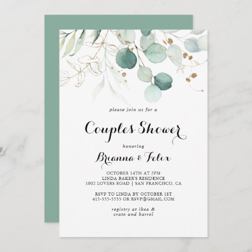 Rustic Eucalyptus Gold Floral Couples Shower Invitation