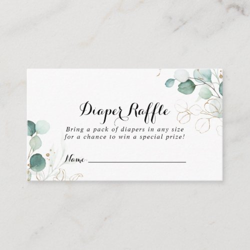 Rustic Eucalyptus Gold Floral Diaper Raffle Ticket Enclosure Card