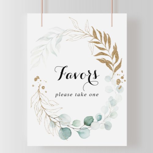 Rustic Eucalyptus Gold Floral Favors Sign