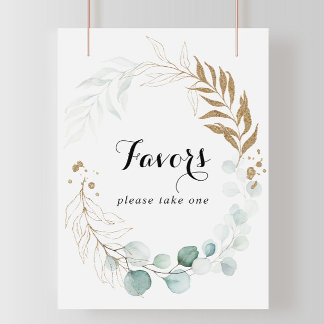 Rustic Eucalyptus Gold Floral Favors Sign (Creator Uploaded)
