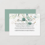 Rustic Eucalyptus Gold Floral Honeymoon Wish Enclosure Card<br><div class="desc">This rustic eucalyptus gold floral honeymoon wish enclosure card is perfect for a simple wedding. This artistic design features hand-drawn gold floral and watercolor eucalyptus green foliage,  inspiring natural beauty.</div>