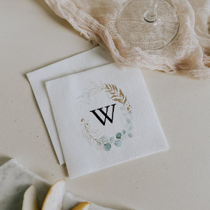 Rustic Eucalyptus Gold Floral Monogram Wedding Napkins