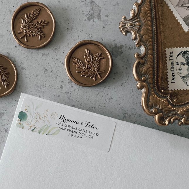 Rustic Eucalyptus Gold Floral Return Address Label (Creator Uploaded)