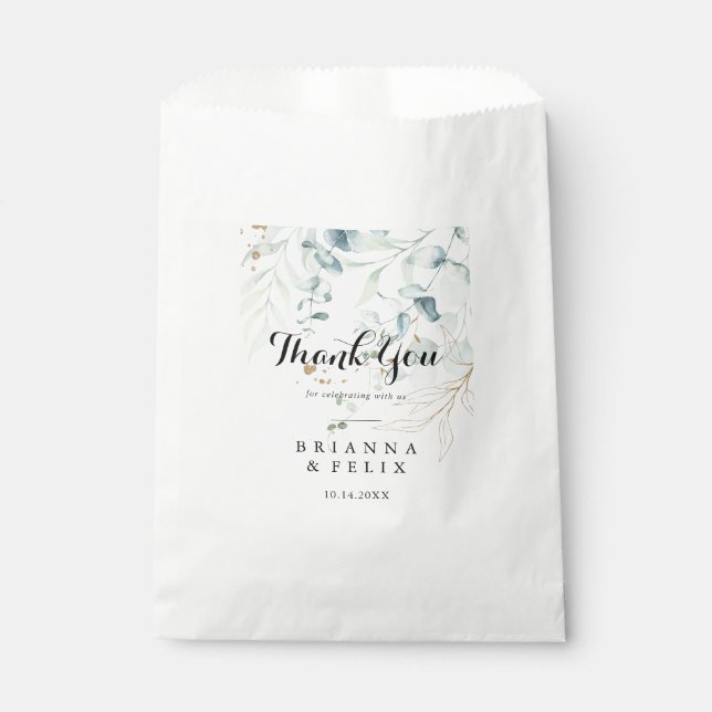 Rustic Eucalyptus Gold Floral Thank You Wedding Favor Bag (Front)