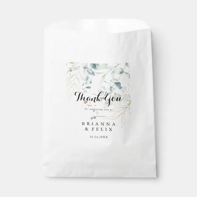 Rustic Eucalyptus Gold Floral Thank You Wedding Favor Bag | Zazzle