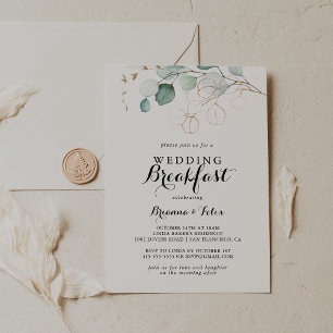 Rustic Eucalyptus Gold Floral Wedding Breakfast Invitation