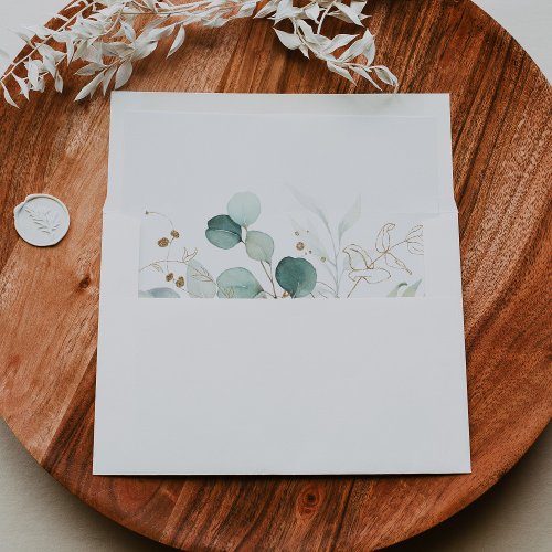 Rustic Eucalyptus Gold Floral Wedding Invitation Envelope